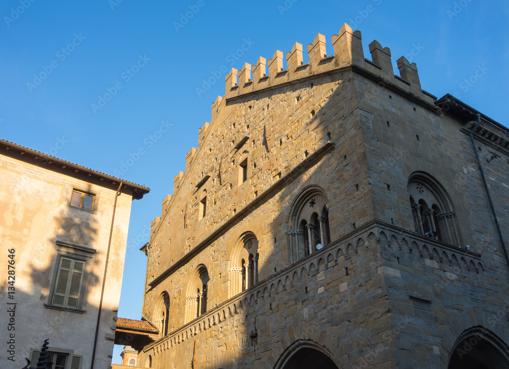 Bergamo - Old city (Citta Alta). One of the beautiful city in Italy. Lombardia. Landscape on the the ancient Administration Headquarter called Palazzo della Ragione