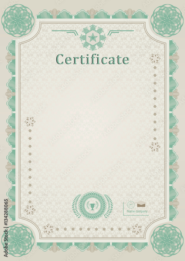 Green beige official certificate. Guilloche border Green beige official certificate. Guilloche border
