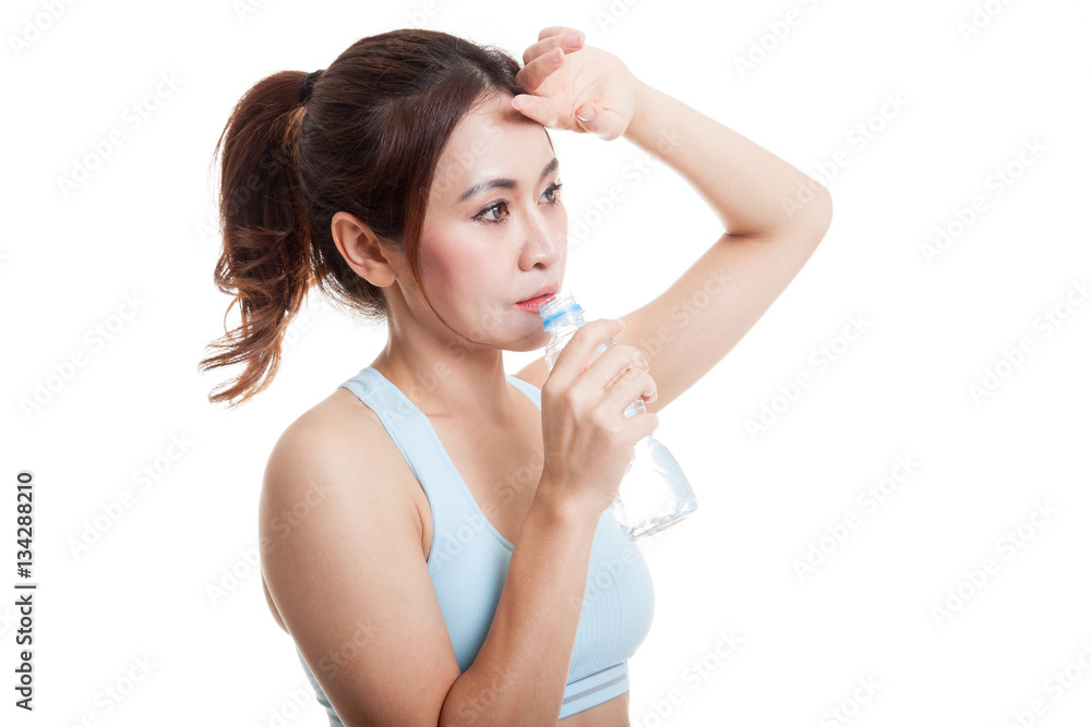 Beautiful Asian healthy girl with bottle of drinking water.