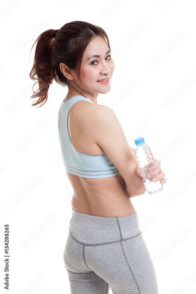 Beautiful Asian healthy girl with bottle of drinking water. Beautiful Asian healthy girl with bottle of drinking water.