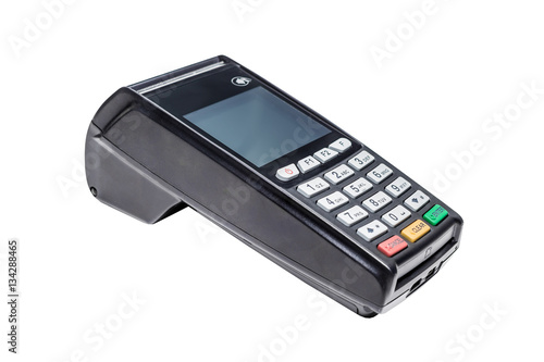 Modern bank terminal on the white