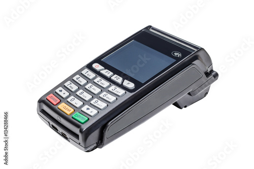 Modern bank terminal on the white