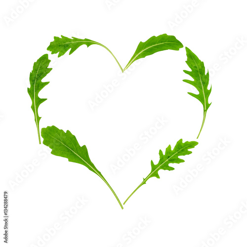 Tableau sur toile Rucola (Rughetta, Arugola, Ruccola) leaves in the form of heart isolated on whit