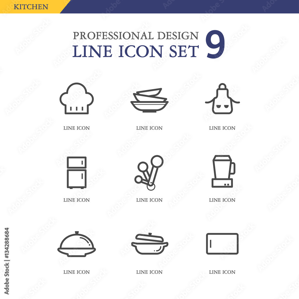 Kitchen line icon set
