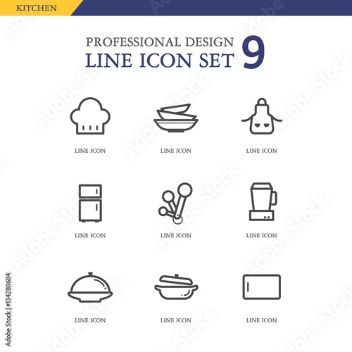 Kitchen line icon set