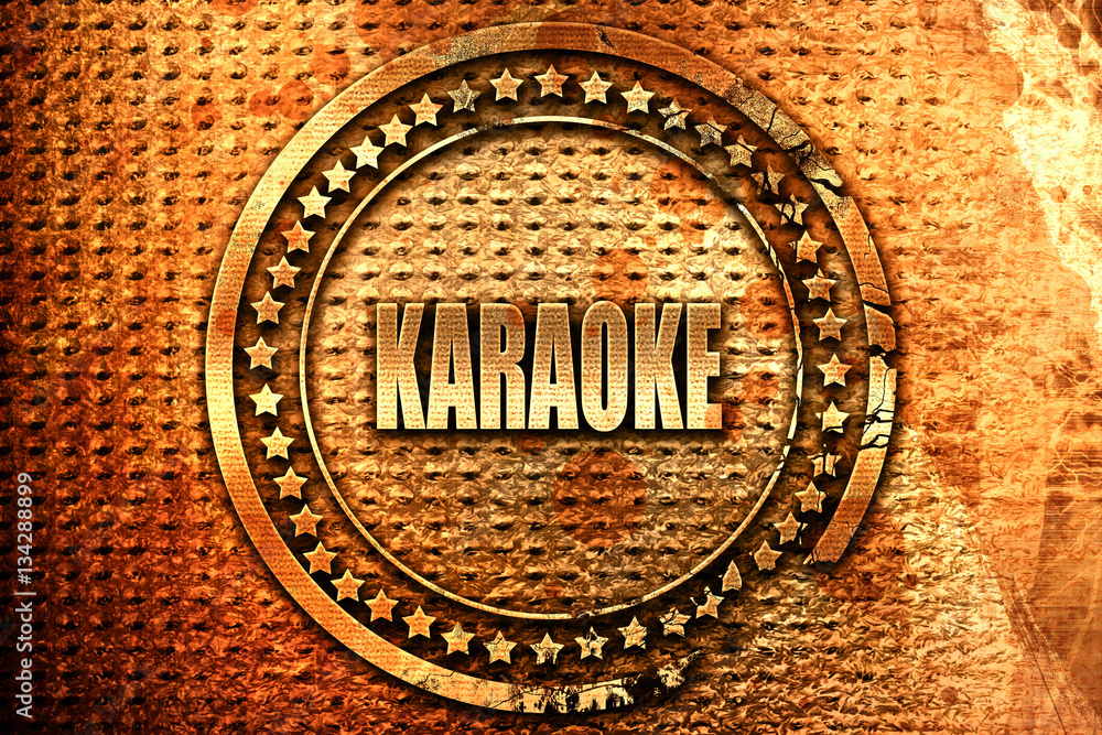 karaoke, 3D rendering, grunge metal stamp