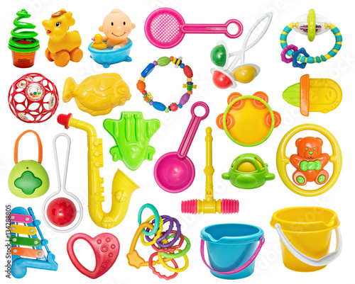 Canvas-taulu Set of plastic toys:buckets, tooth toys, rattles