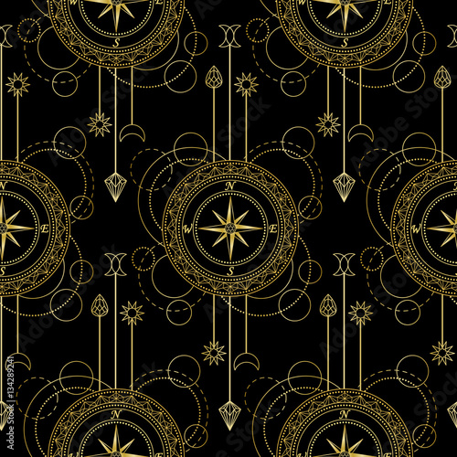 Geometric compass seamless pattern