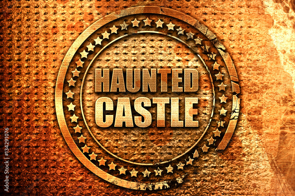 haunted castle, 3D rendering, grunge metal stamp haunted castle, 3D rendering, grunge metal stamp