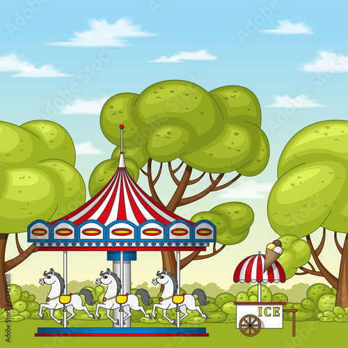 Illustration of an carousel with horses