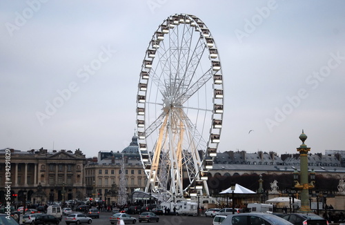  Ferris wheel in Paris in the evening. Place de la Concorde