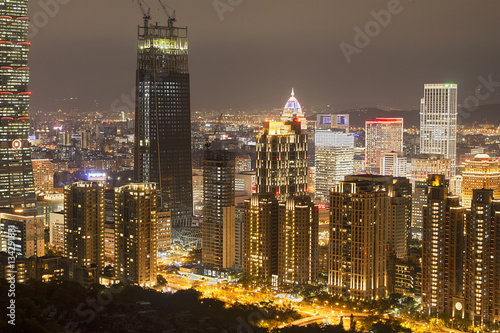 Taipei by night, with building under construction