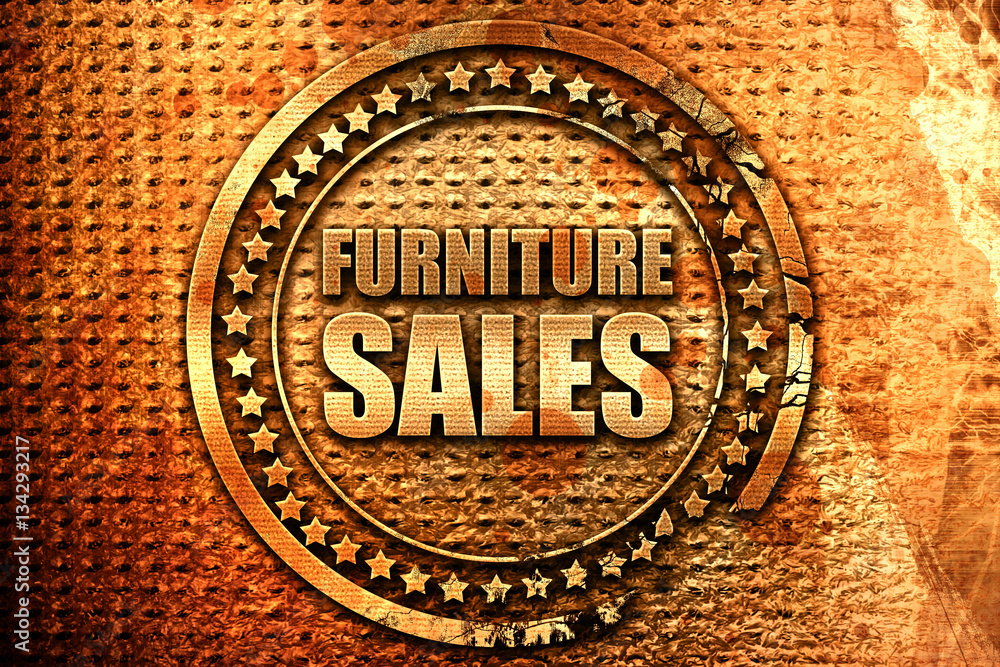 furniture sales, 3D rendering, grunge metal stamp