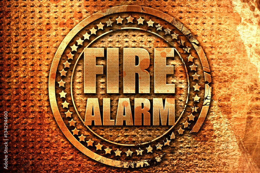 fire alarm, 3D rendering, grunge metal stamp