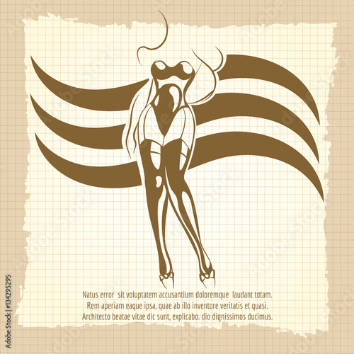 Vintage style poster with sexy woman silhoutte. Vector illustration