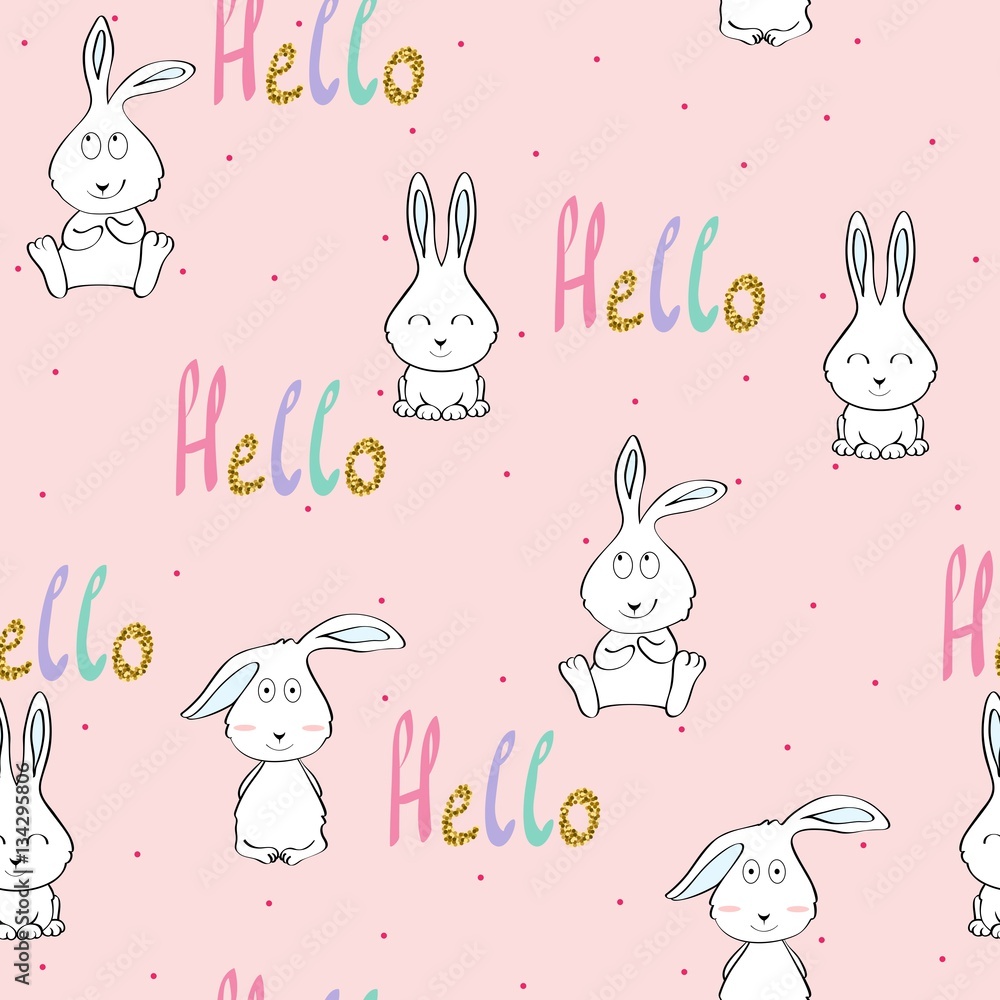 Vector seamless pattern with cartoon cute bunny Vector seamless pattern with cartoon cute bunny