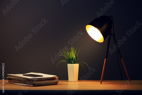 Office work desk and lamp