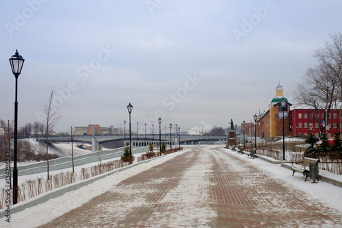 View of snow-covered embankment Dnieper River, Smolensk © novolodskiy