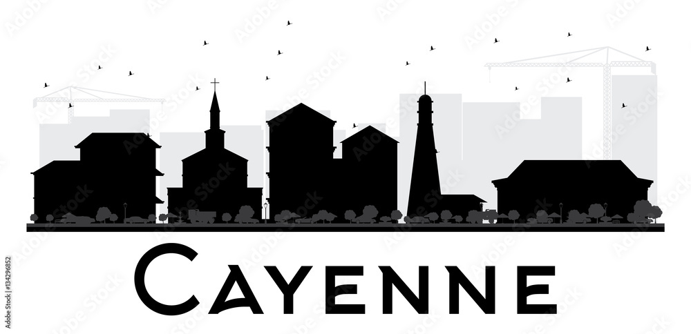 Cayenne City skyline black and white silhouette.