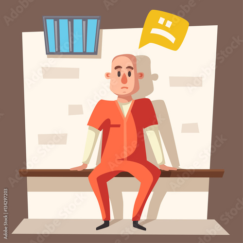 Prison with prisoner. Character design. Cartoon vector illustration