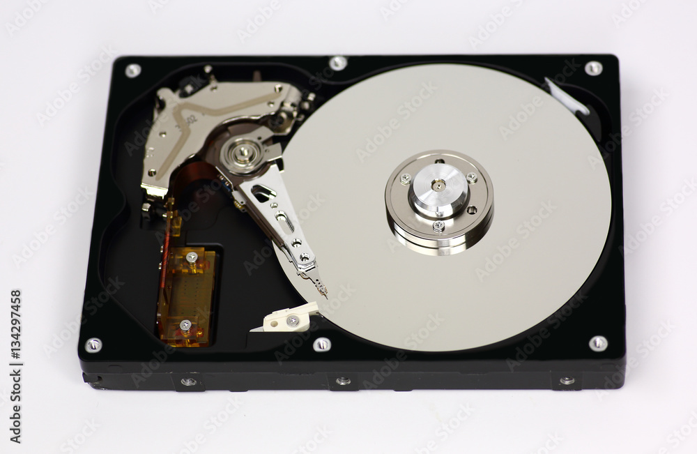 Harddisk drive (HDD) with top cover open isolated on white background Harddisk drive (HDD) with top cover open isolated on white background