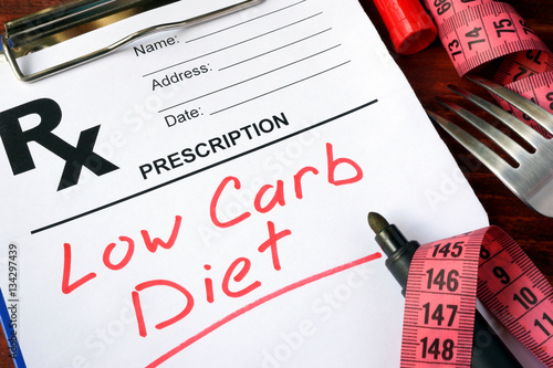 Vászonkép Prescription form with words low carb diet.