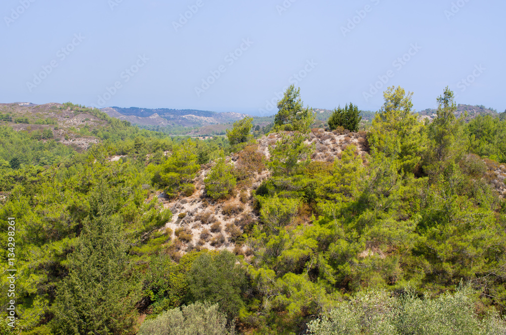 Landscape of interior of Rhodes island, Greece