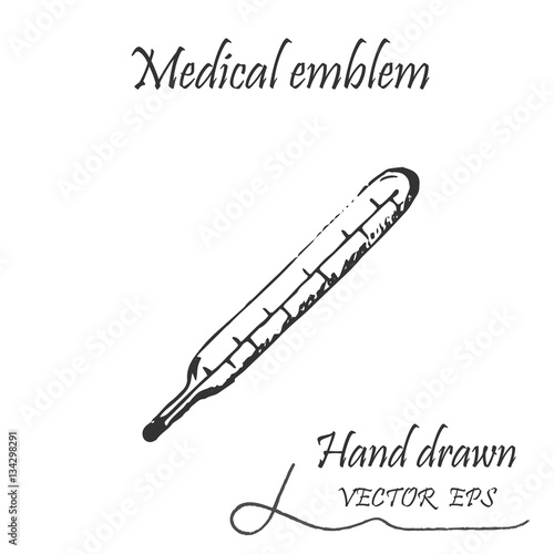 Medical thermometer icon. This emblem is drawn with a pencil.