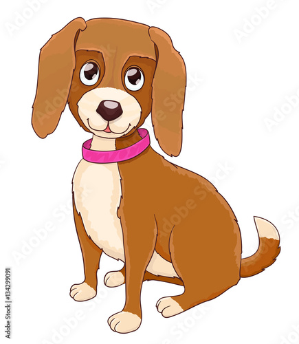 Cute cartoon doggy with collar on white. vector