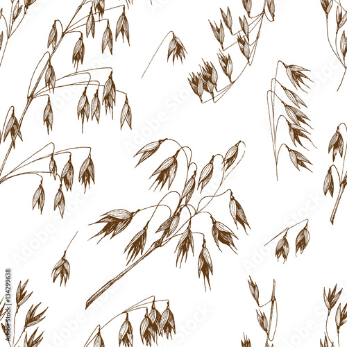 Oats spikelet seamless pattern sketch hand drawn vector background, grain and stems isolated vintage for the bakery shop or menu. Cereal theme.