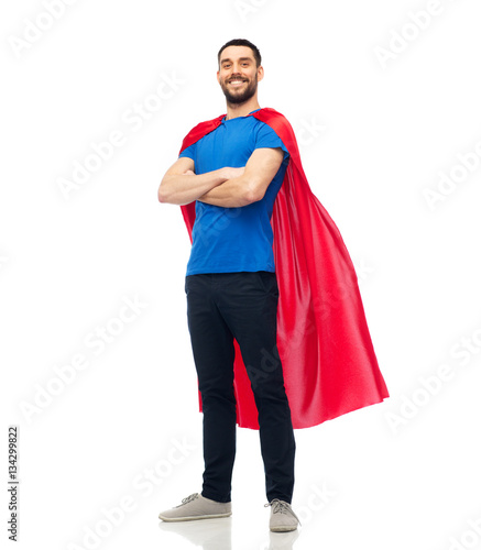 happy man in red superhero cape photo
