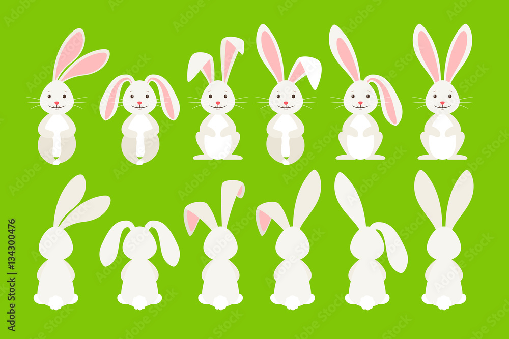 Cute ostern rabbit vector illustration. Easter cartoon bunny isolated on  green background Stock Vector | Adobe Stock