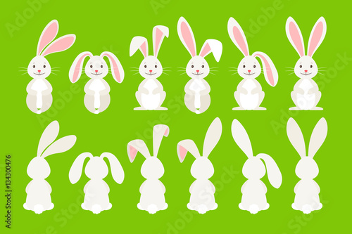 Cute ostern rabbit vector illustration. Easter cartoon bunny isolated on green background