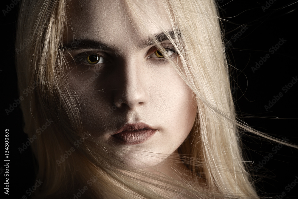 beautiful girl portrait with flying blond hair beautiful girl portrait with flying blond hair