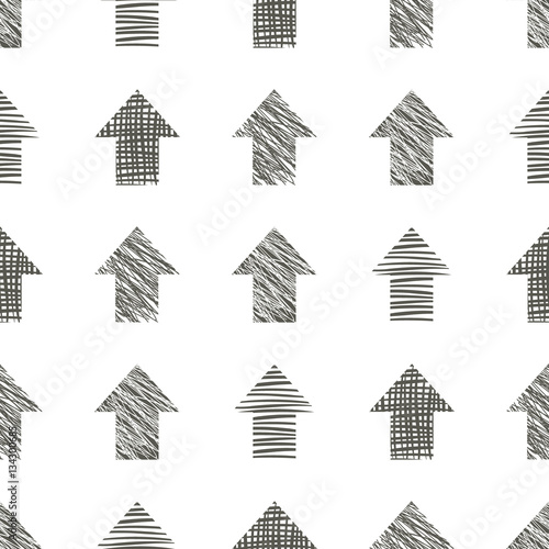 Seamless vector geometrical pattern with arrows. Grey pastel endless background with hand drawn textured geometric figures. Graphic illustration