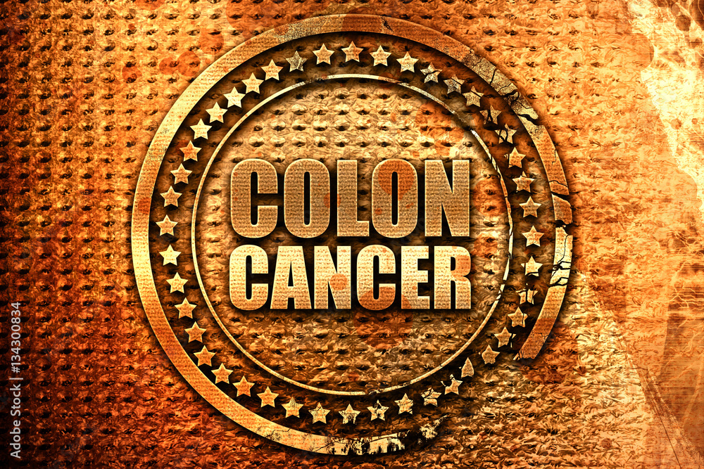 colon cancer, 3D rendering, grunge metal stamp