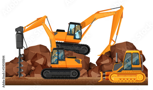 Construction vehicles working at site