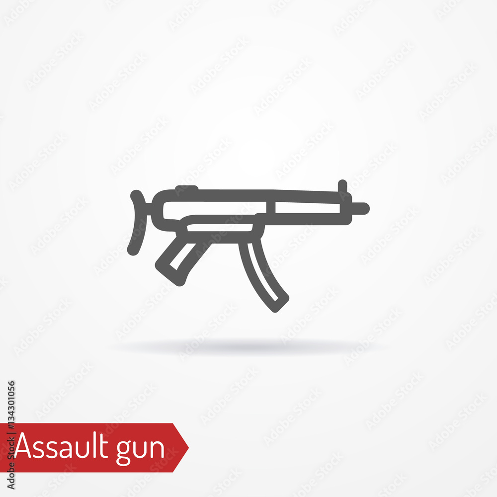 Abstract compact assault firearm. Isolated icon in line style with shadow. Typical police special forces weapon. Military vector stock image. Abstract compact assault firearm. Isolated icon in line style with shadow. Typical police special forces weapon. Military vector stock image.