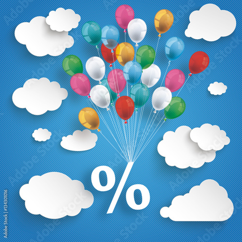 Paper Clouds Striped Blue Sky Balloons Percent