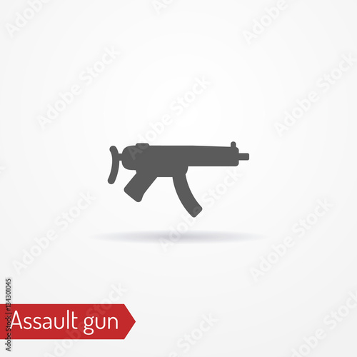 Abstract compact assault firearm. Isolated icon in silhouette style with shadow. Typical police special forces weapon. Military vector stock image.
