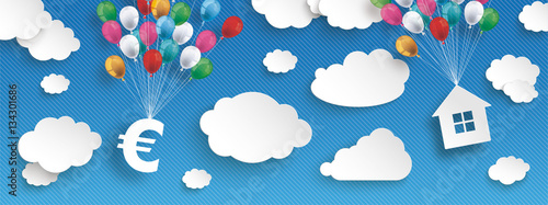 Paper Clouds Striped Blue Sky Balloons Euro House Header