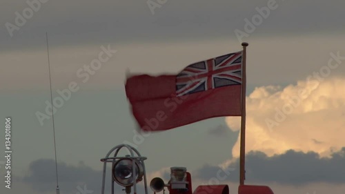 Red ensign flies from a cruse ship tender boat near Zadar Croatia 