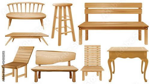 Different designs of wooden chairs