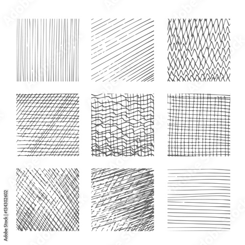 Hatching textures, cross lines, canvas pattern background vector set