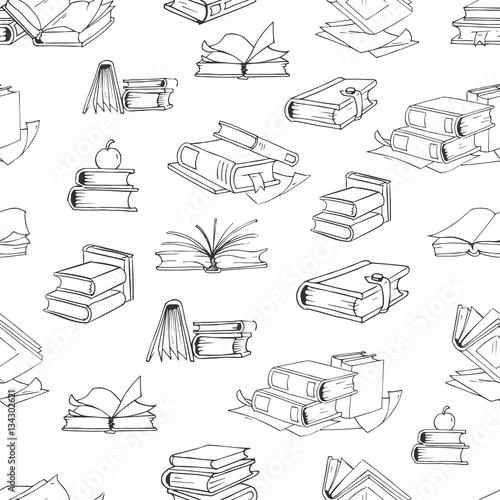 Doodle library book seamless vector pattern background