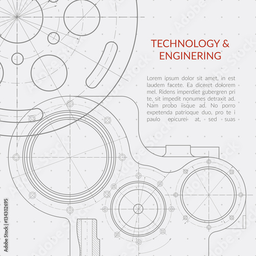 Abstract vector technology and engineering background with technical, mechanical drawing blueprint