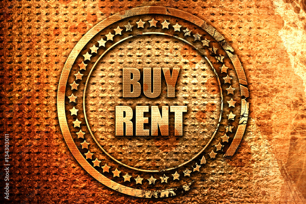 Φωτογραφία buy rent, 3D rendering, grunge metal stamp