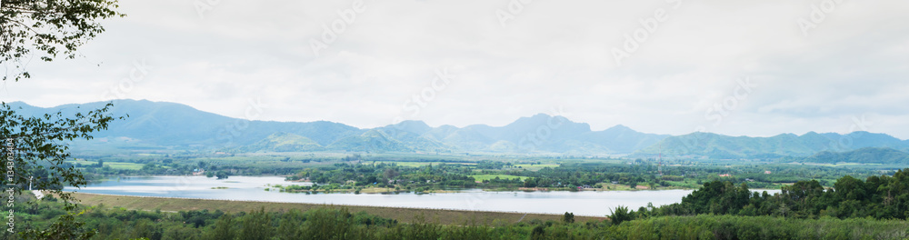 The panorama picture of the natural landscape of the lake and the mountain at the south of Thailand.