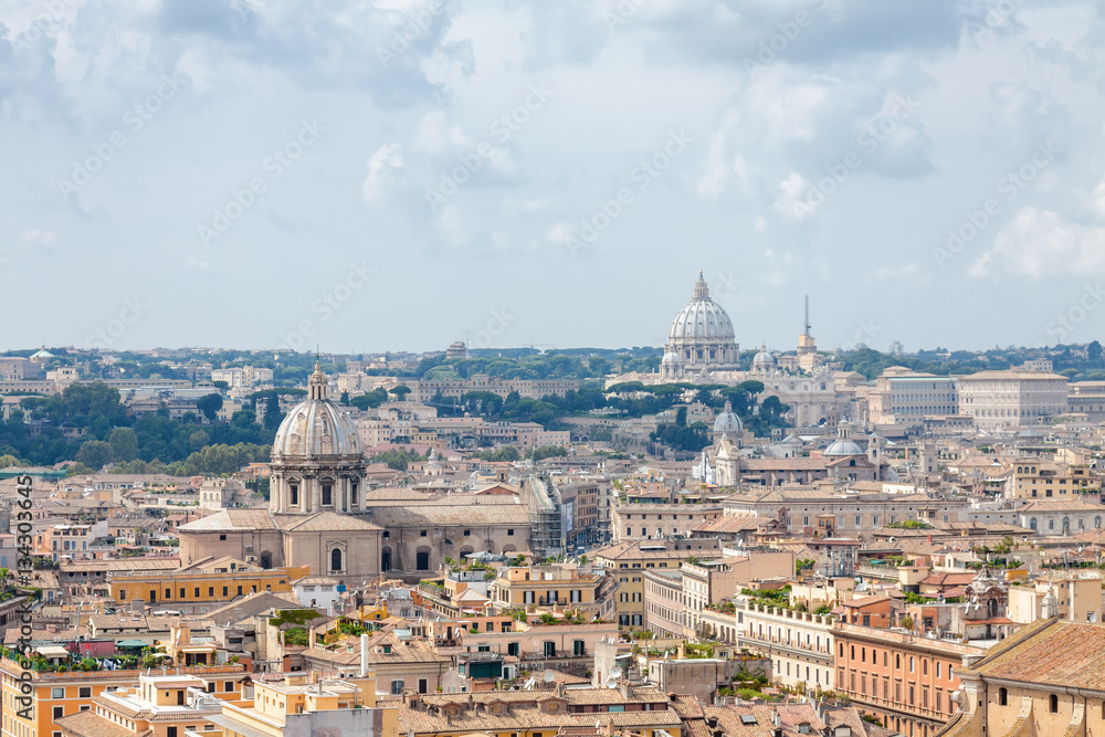 Aerial cityscape view of central Rome from Vittoriano palace, Lazio region, Italy.