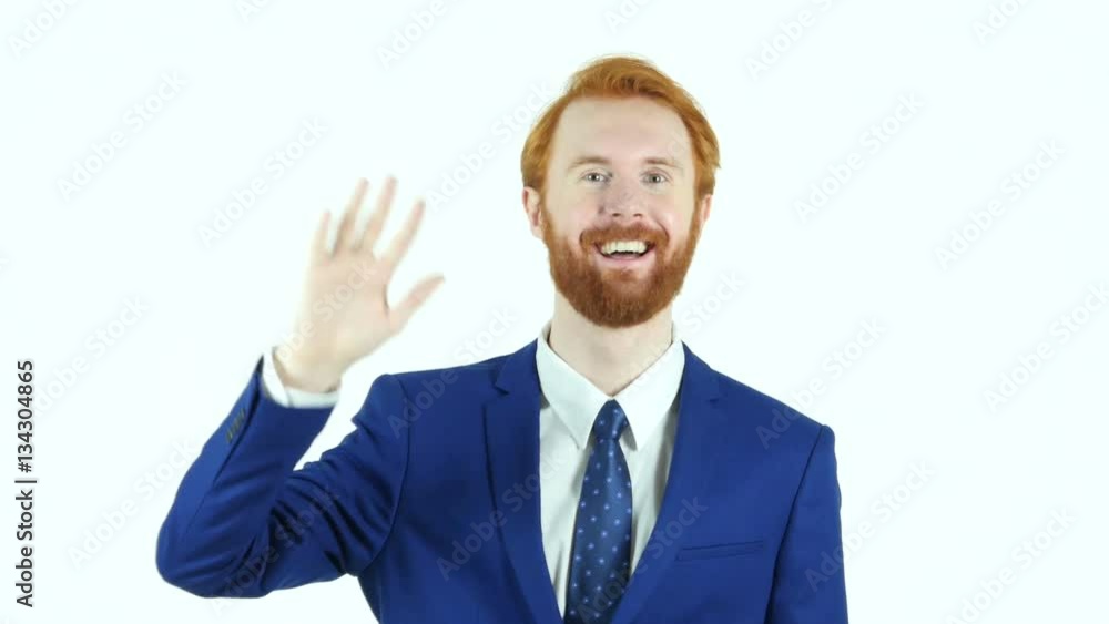 Hello Gesture by Red Hair Beard Businessman, Waving Hand